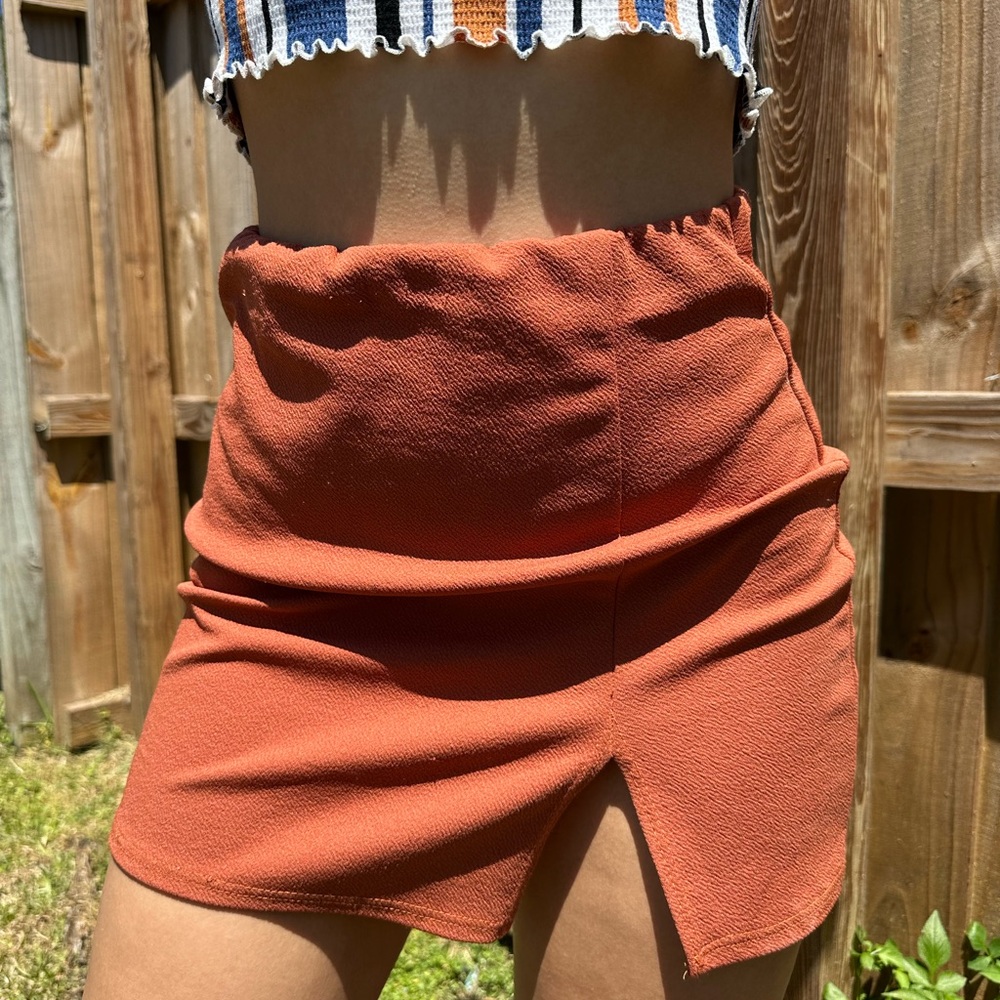 Rust Orange Mini Skirt with Slit